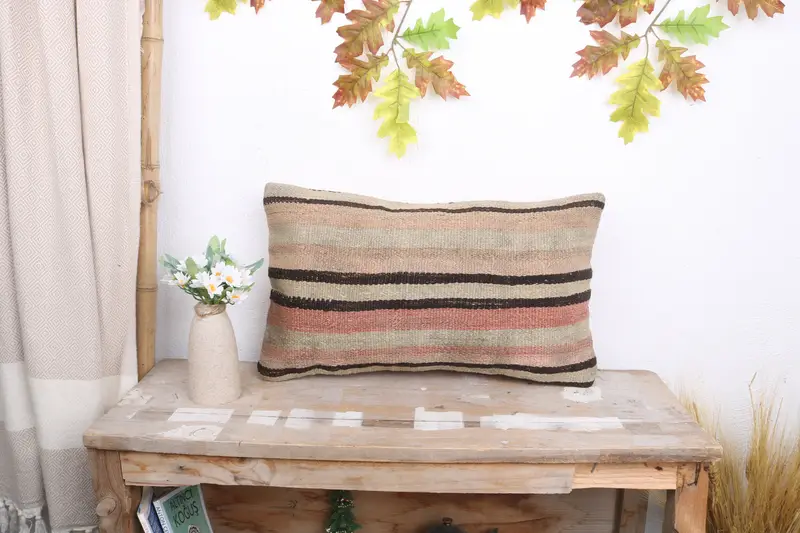 Kilim Cushion Sham, Pillow for Sofa, 12x20 Beige Cushion, Retro Throw Pillow Cover, Pet Pillow, Vintage Pillow, Tribal Cushion Cover, Pillow Cover - 1