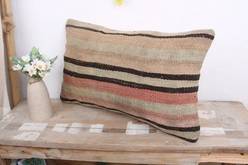Kilim Cushion Sham, Pillow for Sofa, 12x20 Beige Cushion, Retro Throw Pillow Cover, Pet Pillow, Vintage Pillow, Tribal Cushion Cover, Pillow Cover - 4