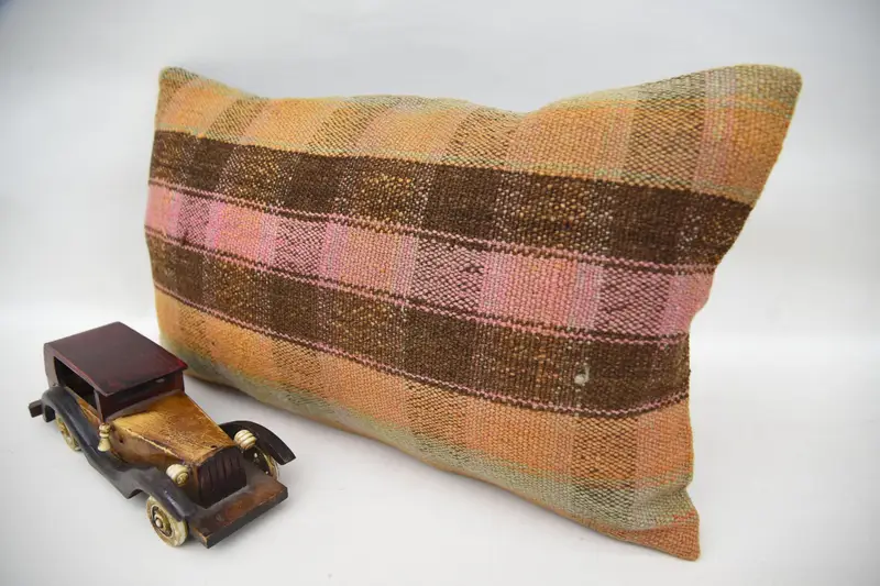 Gift Pillow, Turkish Kilim Pillow, Turkish Rugs Pillow Cover, 12x20 Orange Pillow Case, Antique Pillows, Vintage Cushion Case, Cushion - 3