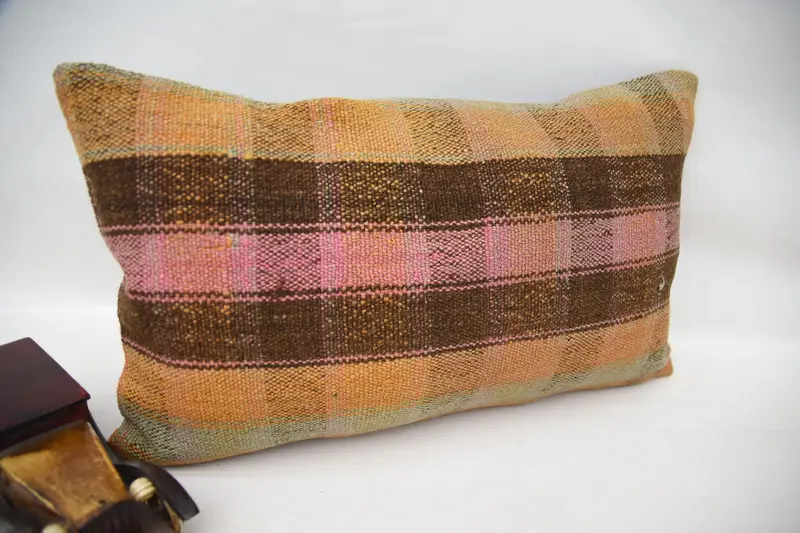 Gift Pillow, Turkish Kilim Pillow, Turkish Rugs Pillow Cover, 12x20 Orange Pillow Case, Antique Pillows, Vintage Cushion Case, Cushion - 2