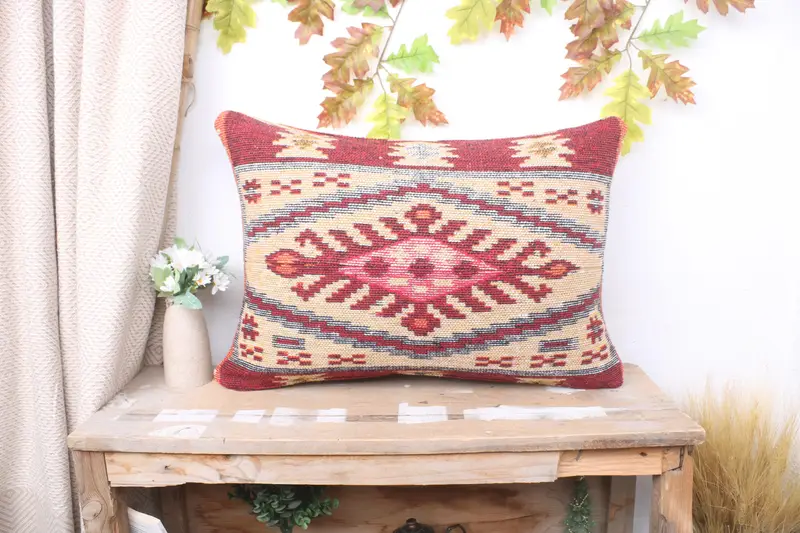 Pillow for Sofa, 16x24 Yellow Pillow Cover, Pillow Cover, Ethnic Pillow, Tribal Pillow Case, Kilim Pillow Cover, Vintage Kilim Throw Pillow - 1