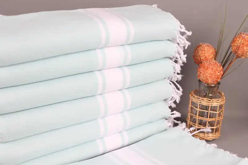 Turkish Towel Embroidered Beach Towel Mint Striped 40x71 Inches