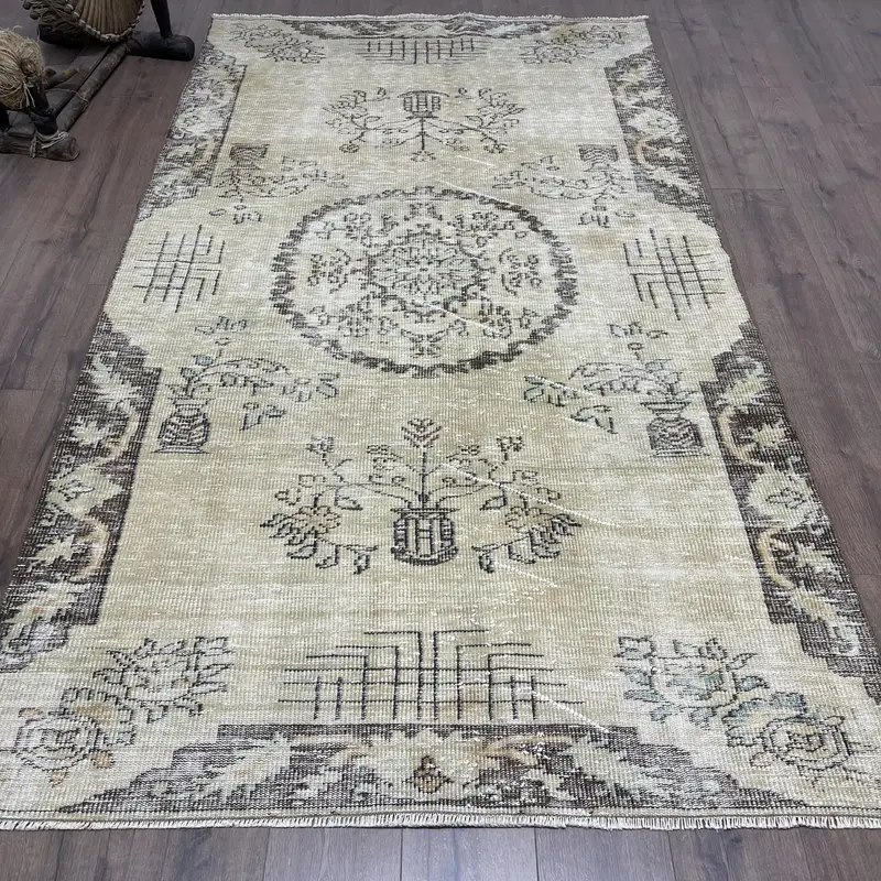 Zarif Bej Halı, Kahverengi Desenli 4,7x8,5 ft