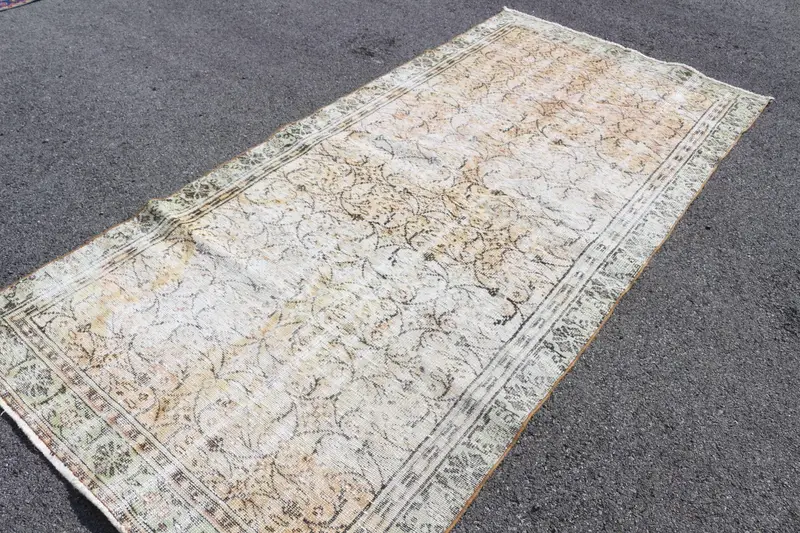 Türk Vintage Halısı, 4.4x9.2 ft Oushak Halısı, Kahverengi Çiçekli Yün Halısı - 1