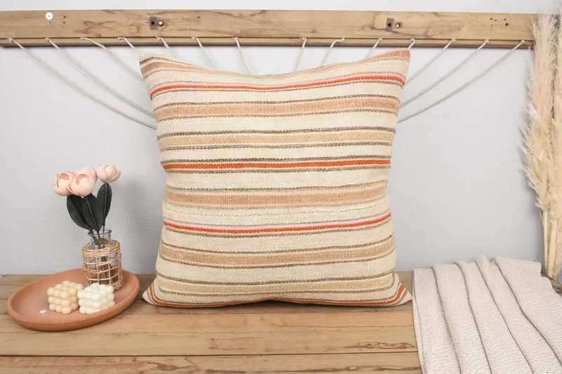 Custom Pillow Cover, Antique Pillows, Cotton Pillow Sham, 28x28 Beige Cushion Cover, Vintage Kilim Pillow, Cushion Case, Interior Designer Pillow - 2