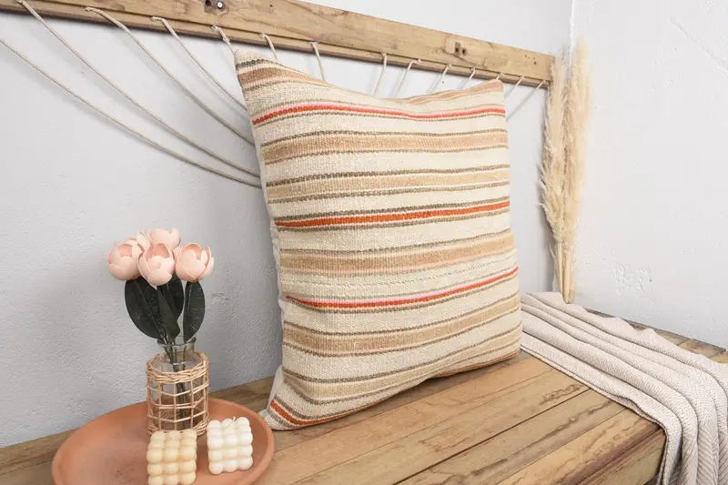 Custom Pillow Cover, Antique Pillows, Cotton Pillow Sham, 28x28 Beige Cushion Cover, Vintage Kilim Pillow, Cushion Case, Interior Designer Pillow - 1