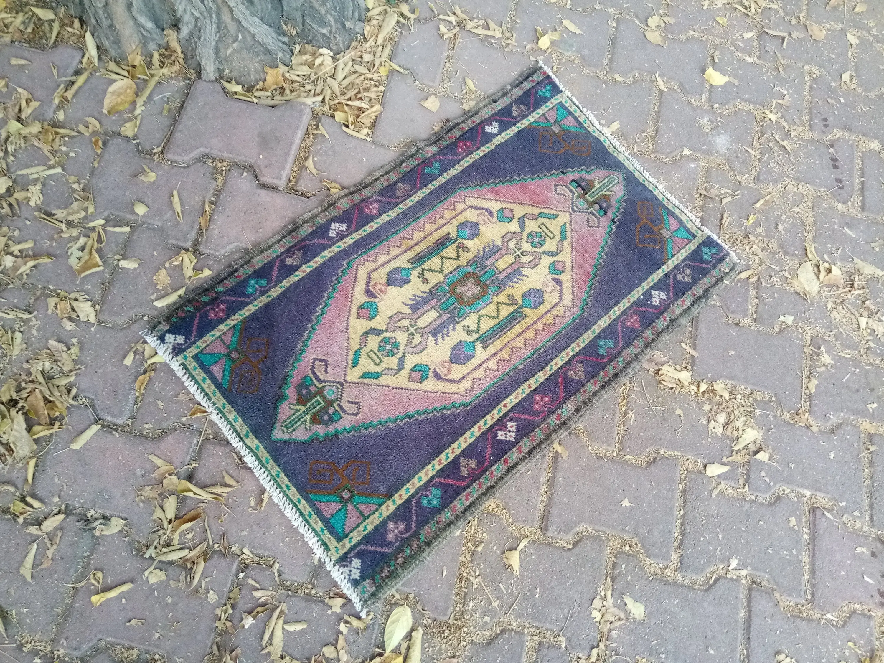 Vintage Turkish Rug 1.7x2.8 ft (53x84 cm), Blue Rug - 1