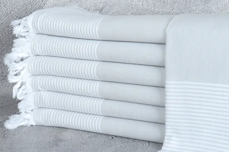 Personalized Turkish Beach Towel Gray Striped, 40x71 Inches, Beige