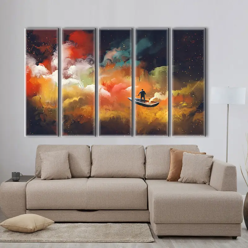 Man on a Boat in The Outer Space With Colorful Cloud, Wall Art Canvas, Abstract Painting, Abstract Artwork, Modern Wall Art, Cloud Artwork - 4