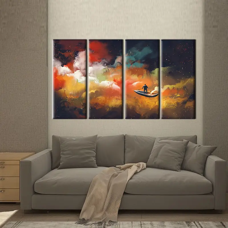 Man on a Boat in The Outer Space With Colorful Cloud, Wall Art Canvas, Abstract Painting, Abstract Artwork, Modern Wall Art, Cloud Artwork - 3