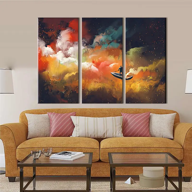 Man on a Boat in The Outer Space With Colorful Cloud, Wall Art Canvas, Abstract Painting, Abstract Artwork, Modern Wall Art, Cloud Artwork - 2
