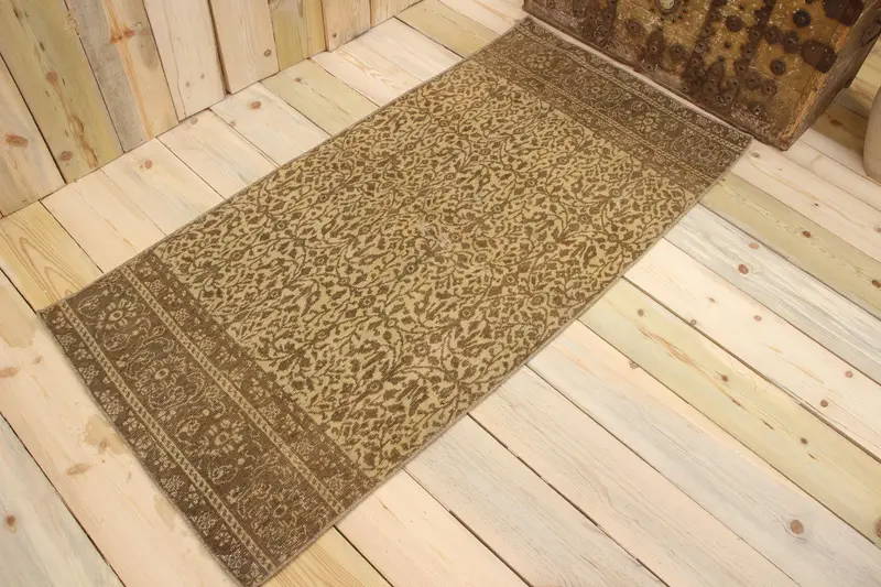 2.2x4.6 ft Halı, Türk Vintage Küçük Halı, Kahverengi Oushak Yün Halı - 1