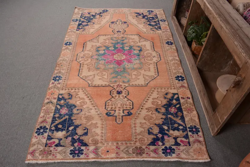 Alfombra vibrante naranja y azul, diseño de lunares de 12 x 20 cm