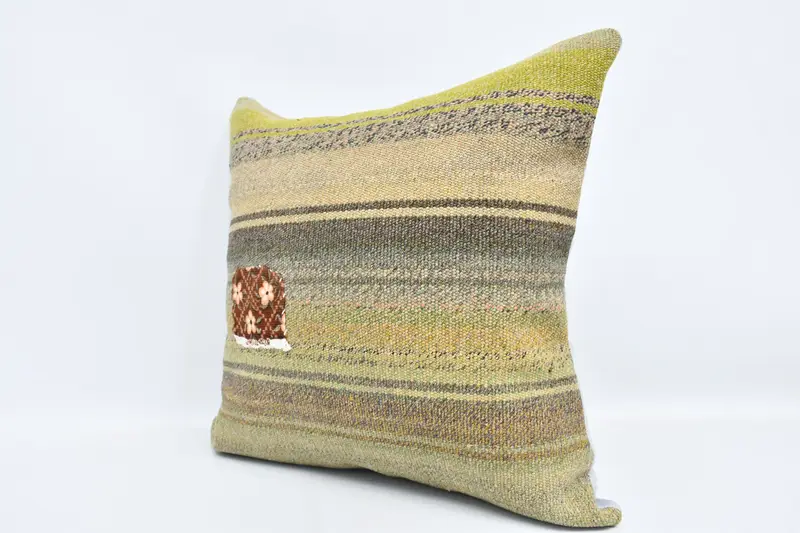 Art Deco Cushion Case, Handmade Kilim Cushion, Interior Designer Pillow, Pillow Sham, 24x24 Green Pillow Sham, Ethnical Kilim Rug Pillow - 4