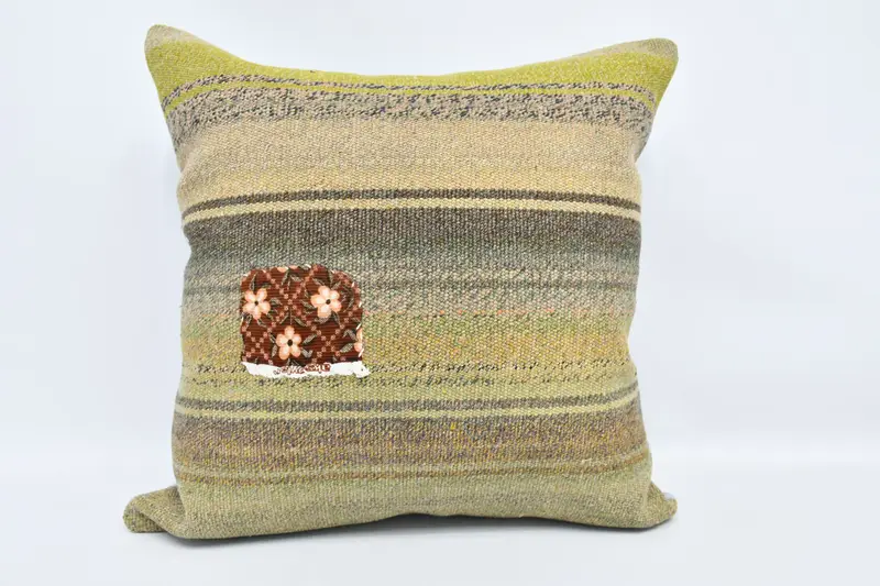 Art Deco Cushion Case, Handmade Kilim Cushion, Interior Designer Pillow, Pillow Sham, 24x24 Green Pillow Sham, Ethnical Kilim Rug Pillow - 1