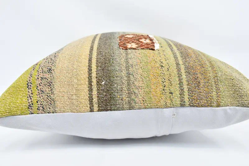 Art Deco Cushion Case, Handmade Kilim Cushion, Interior Designer Pillow, Pillow Sham, 24x24 Green Pillow Sham, Ethnical Kilim Rug Pillow - 6