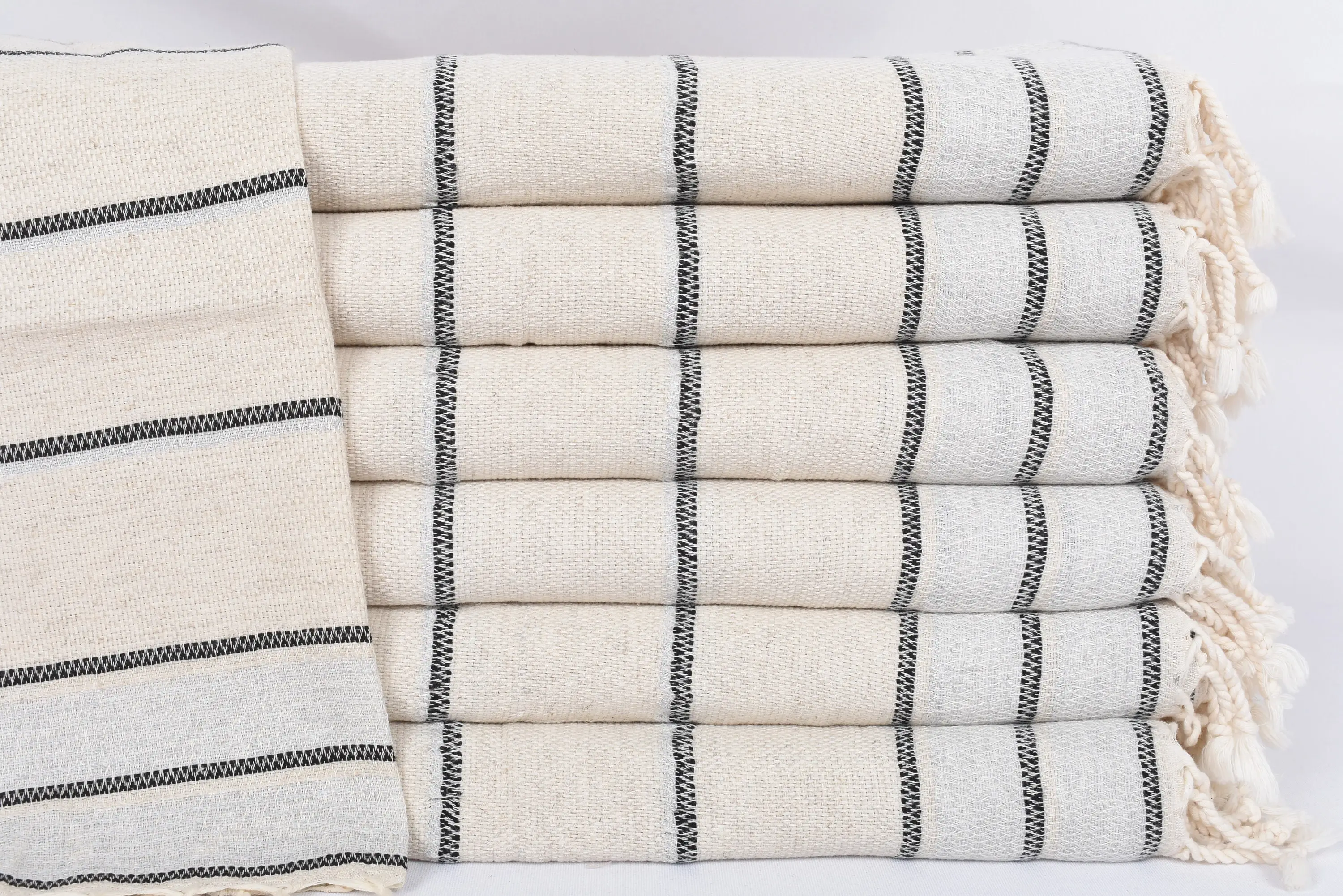 Turkish Hand Towel Monogrammed Light Gray Striped, 40x20 Inches - 1