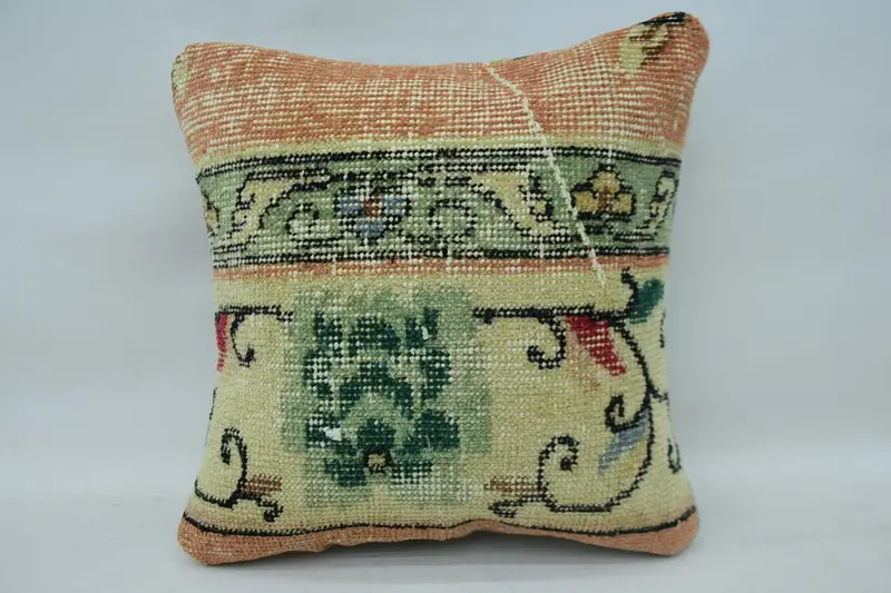 Boho Pillow Sham Cover, Bright Cushion Cover, Pillow Sham, Chair Cushion, Kilim Pillow, Gift Pillow, 14x14 Beige Cushion Cover, Seat Pillow - 4