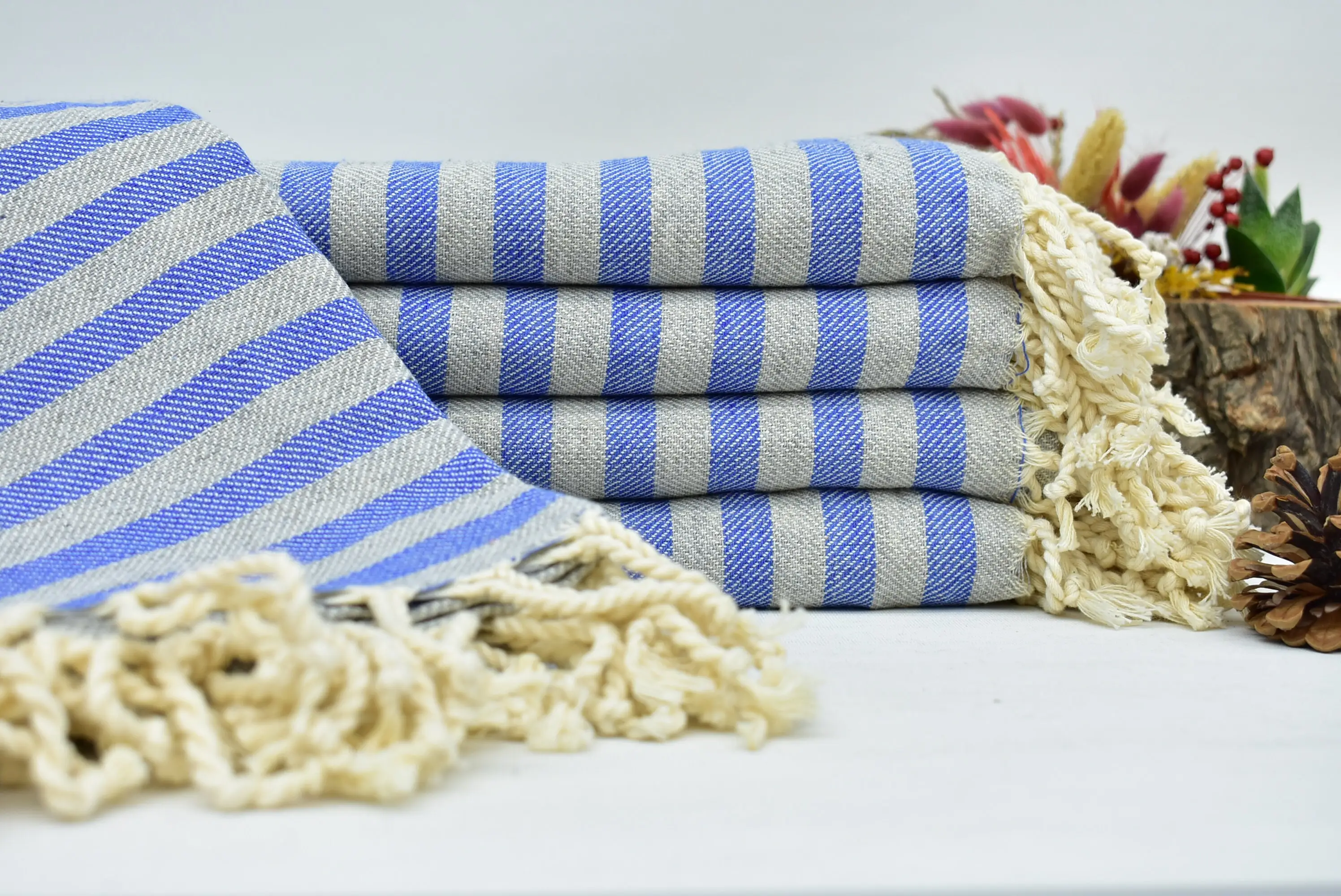 Beach Towel Personalized Turkish Cotton Blue Stripes, 70x36 Inches - 1