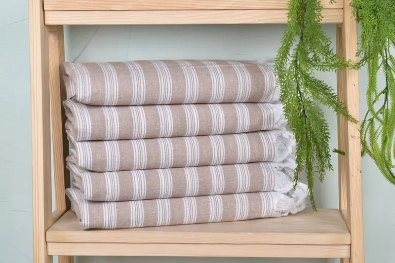 Personalized Light Brown Striped Bath Towel, Organic Cotton, 40x71 Inches