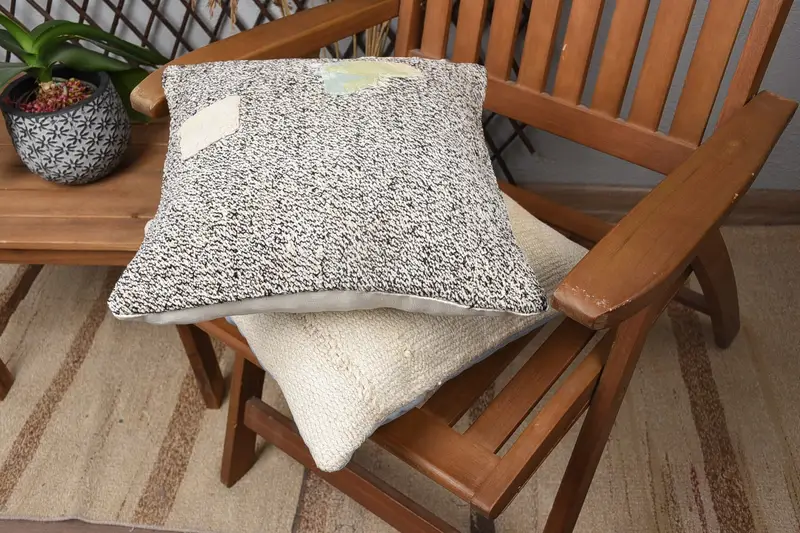 Decorative Throw Pillow Case, Boho Throw Pillow, Home Decor Pillow, 14x14 Beige Pillow Sham, Cushion, Vintage Pillow, Handmade Kilim Cushion - 4