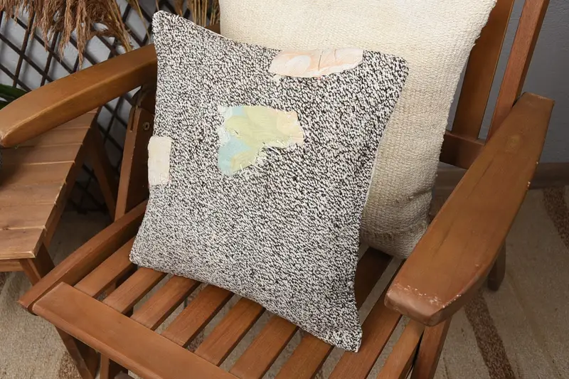 Decorative Throw Pillow Case, Boho Throw Pillow, Home Decor Pillow, 14x14 Beige Pillow Sham, Cushion, Vintage Pillow, Handmade Kilim Cushion - 5