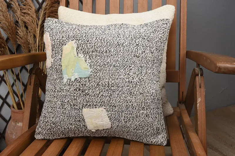 Decorative Throw Pillow Case, Boho Throw Pillow, Home Decor Pillow, 14x14 Beige Pillow Sham, Cushion, Vintage Pillow, Handmade Kilim Cushion - 2