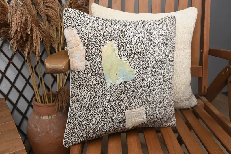 Decorative Throw Pillow Case, Boho Throw Pillow, Home Decor Pillow, 14x14 Beige Pillow Sham, Cushion, Vintage Pillow, Handmade Kilim Cushion - 3