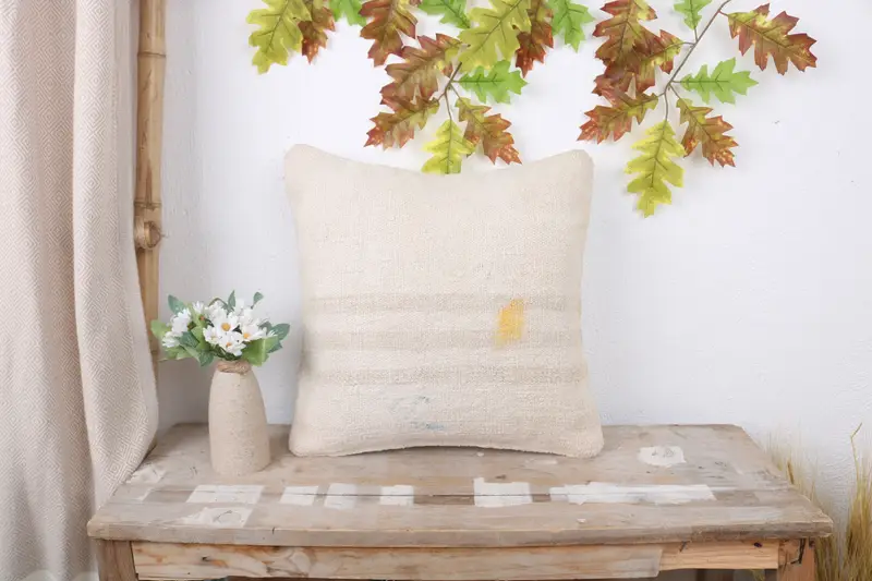 Turkish Kilim Pillow, 16x16 White Cushion Case, Pillow Sham, Antique Pillows, Ethnical Kilim Rug Pillow, Accent Throw Pillow Cover - 1