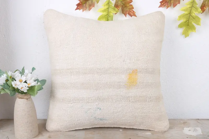Turkish Kilim Pillow, 16x16 White Cushion Case, Pillow Sham, Antique Pillows, Ethnical Kilim Rug Pillow, Accent Throw Pillow Cover - 2