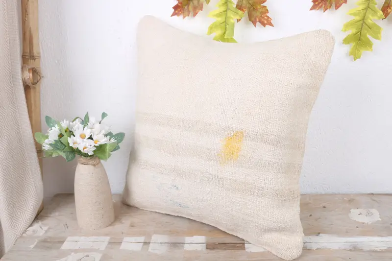 Turkish Kilim Pillow, 16x16 White Cushion Case, Pillow Sham, Antique Pillows, Ethnical Kilim Rug Pillow, Accent Throw Pillow Cover - 4