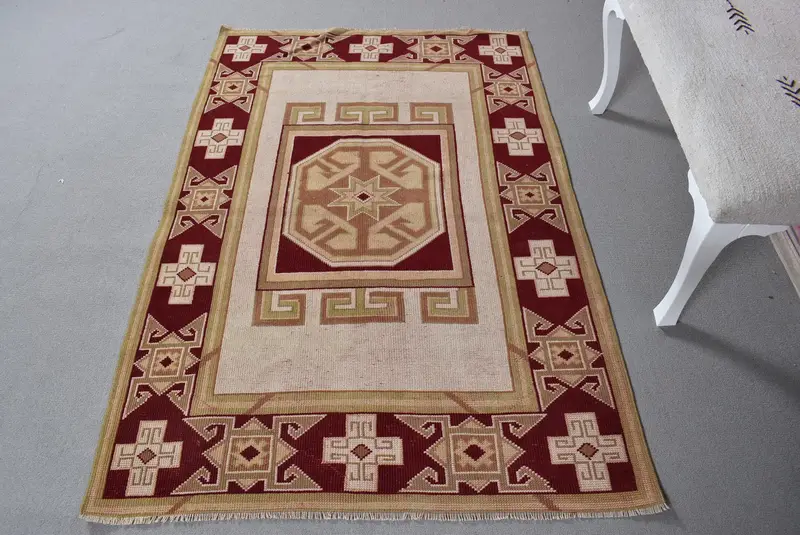 Alfombra Elegante Beige y Morado 1,1x1,5m Geométrica Floral