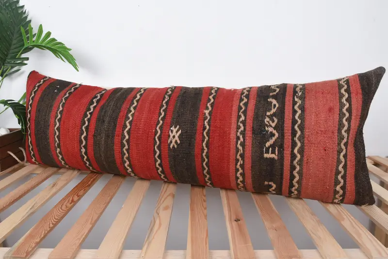 Pillow for Sofa, Natural Cushion Cover, Cushion Case, Ethnical Kilim Rug Pillow, Kilim Cushion Sham, Toss Pillow Case, 16x48 Red Pillow - 5