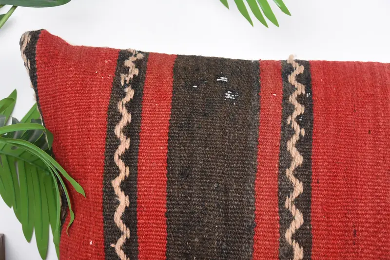 Pillow for Sofa, Natural Cushion Cover, Cushion Case, Ethnical Kilim Rug Pillow, Kilim Cushion Sham, Toss Pillow Case, 16x48 Red Pillow - 2