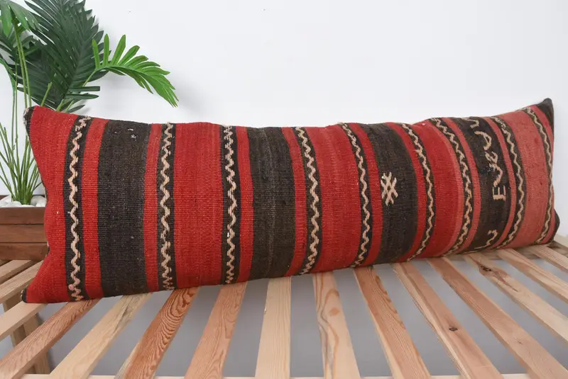 Pillow for Sofa, Natural Cushion Cover, Cushion Case, Ethnical Kilim Rug Pillow, Kilim Cushion Sham, Toss Pillow Case, 16x48 Red Pillow - 4