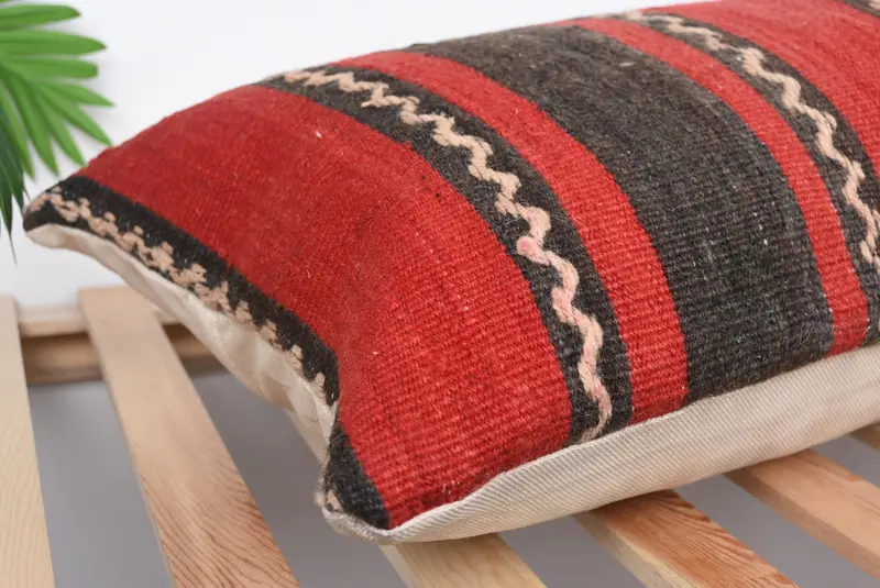 Pillow for Sofa, Natural Cushion Cover, Cushion Case, Ethnical Kilim Rug Pillow, Kilim Cushion Sham, Toss Pillow Case, 16x48 Red Pillow - 6