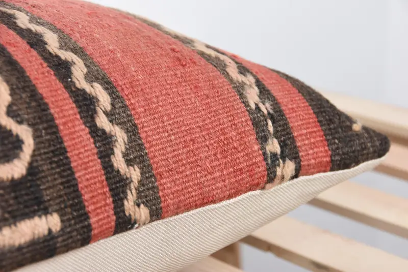 Pillow for Sofa, Natural Cushion Cover, Cushion Case, Ethnical Kilim Rug Pillow, Kilim Cushion Sham, Toss Pillow Case, 16x48 Red Pillow - 7