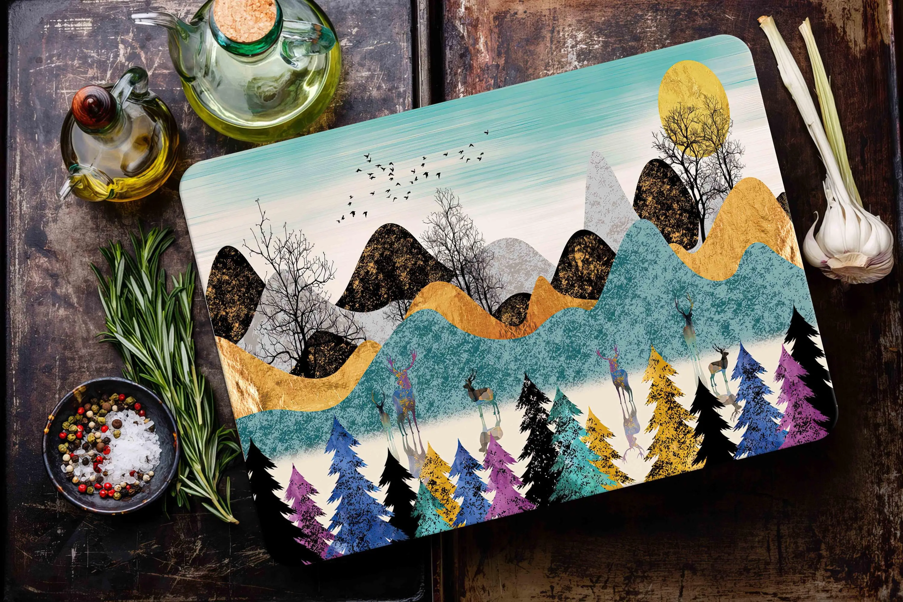 Abstract Forest Scenery Glass Cutting Board, Contemporary Kitchen Essential - 1
