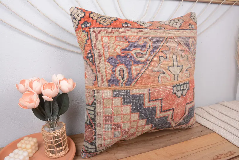 Orange & Bronze Patchwork-Wurfkissen, 24x24 Vintage-Kissen