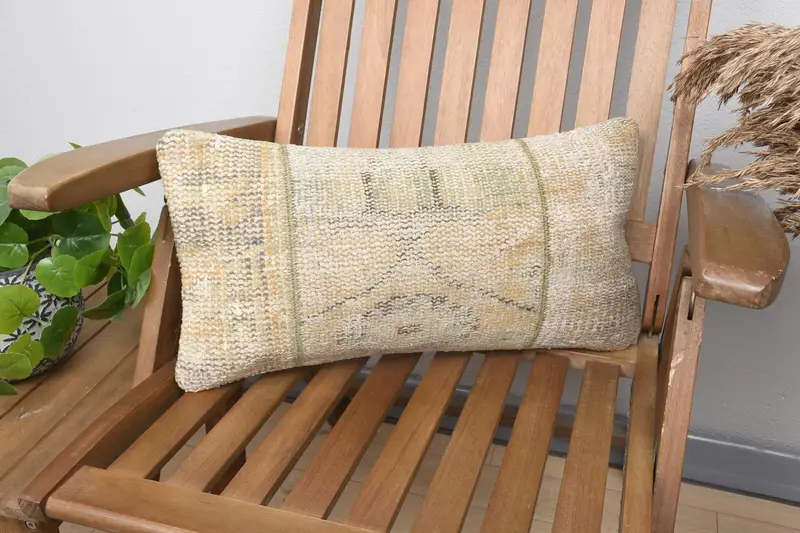 オレンジ & グリーン パッチワーク クッション 10x20 ハンドメイド クッション