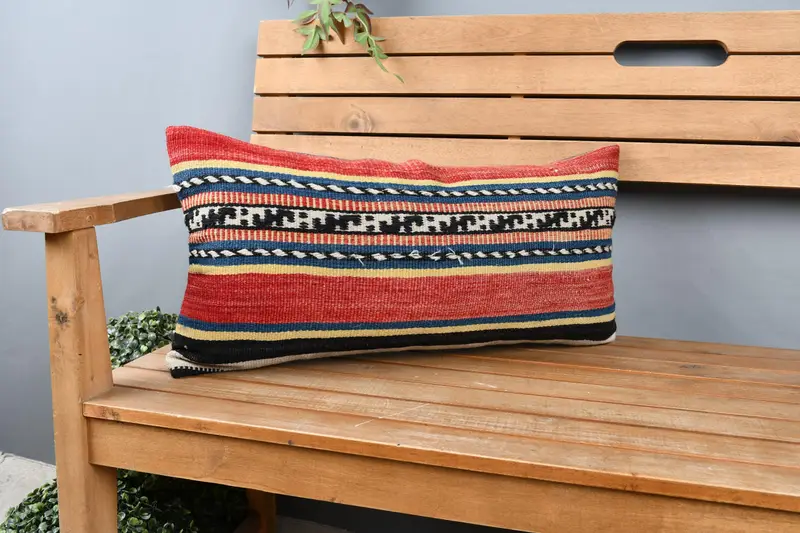 Pillow Case, Vintage Kilim Pillow, Interior Designer Pillow, Oriental Cushion Case, Southwestern Pillow Cover, Pillow for Couch, 12x24 Red Pillow - 1
