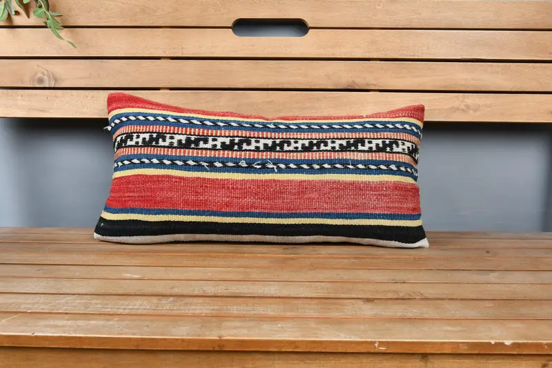 Pillow Case, Vintage Kilim Pillow, Interior Designer Pillow, Oriental Cushion Case, Southwestern Pillow Cover, Pillow for Couch, 12x24 Red Pillow - 6