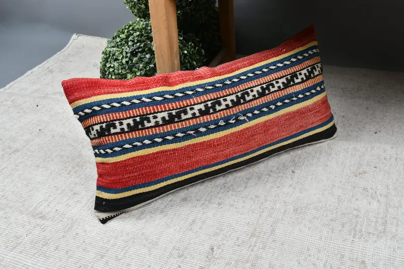 Pillow Case, Vintage Kilim Pillow, Interior Designer Pillow, Oriental Cushion Case, Southwestern Pillow Cover, Pillow for Couch, 12x24 Red Pillow - 7