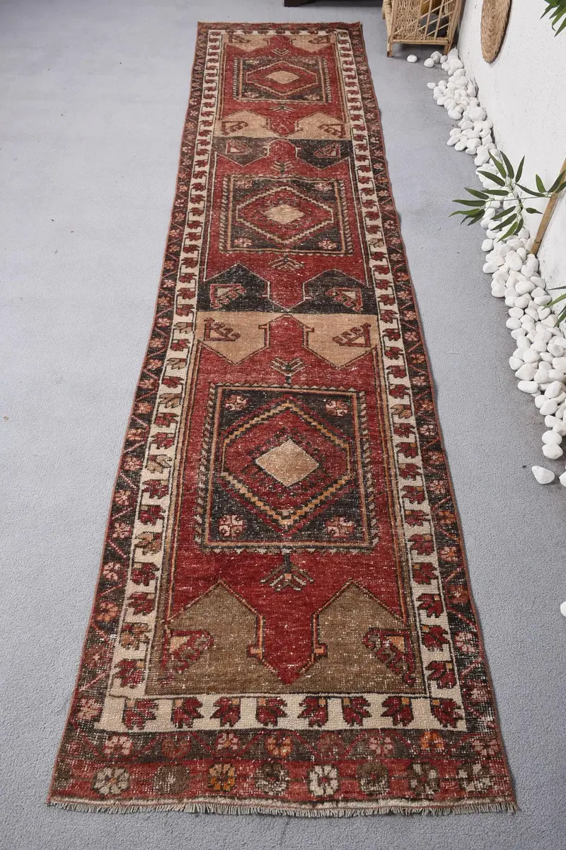 Kırmızı Oryantal Halı, 2,7x11,6 ft Canlı Dekor
