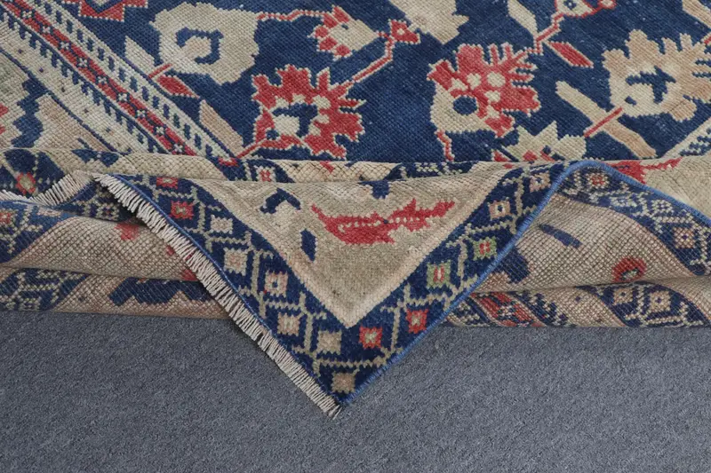 El Yapımı Fas Halısı, Kırmızı & Mavi 0,6x13,5 ft