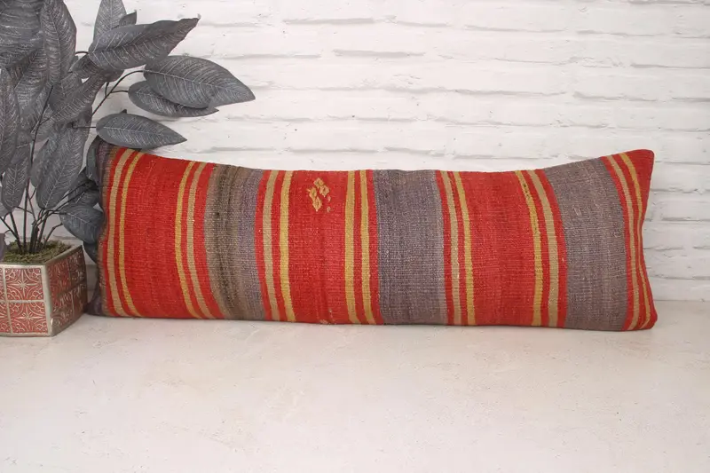 12x36 Red Pillow Case, Pillow Sham, Shabby Chic Pillow Case, Bolster Throw Cushion, Kilim Cushion Sham, Throw Kilim Pillow, Pillow for Sofa - 1