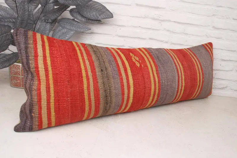 12x36 Red Pillow Case, Pillow Sham, Shabby Chic Pillow Case, Bolster Throw Cushion, Kilim Cushion Sham, Throw Kilim Pillow, Pillow for Sofa - 3