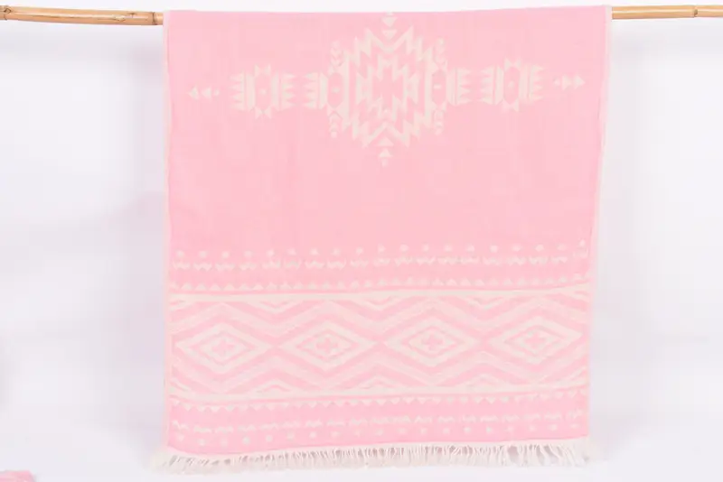 Organic Pink Plus Design Tea Towel, Handmade, 40x24 Inches
