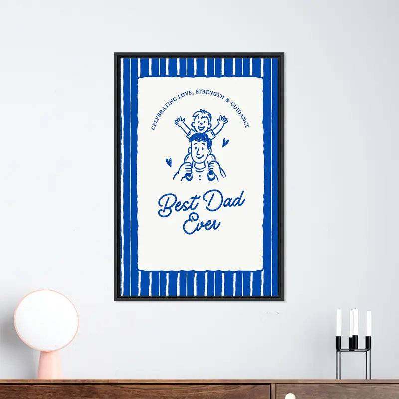 Modern Blue Dad and Child Canvas Wall Art, Father's Day Gift from Kids - 1