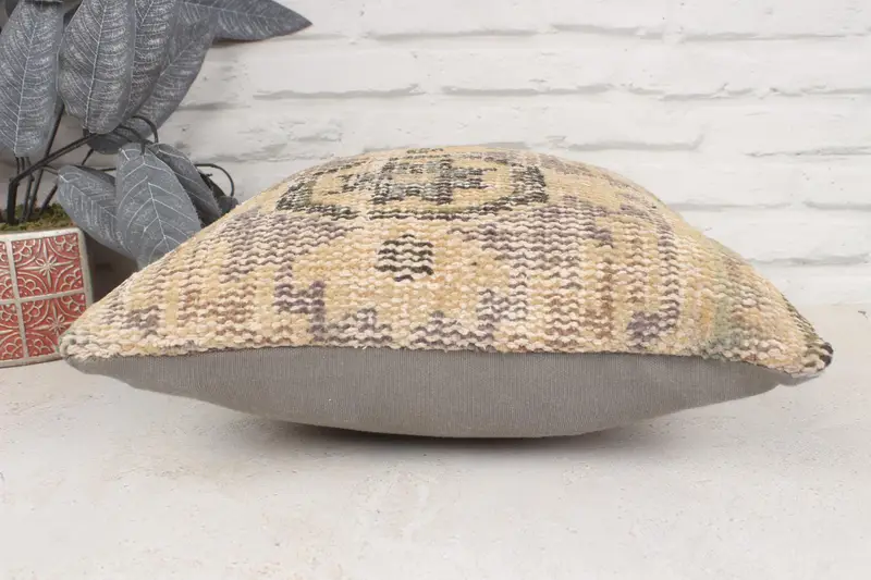 16x16 Beige Pillow Cover, Vintage Kilim Throw Pillow, Gift Pillow, Chair Pillow, Boho Pillow Sham Cover, Retro Cushion, Pillow, Hippie Throw Cushion - 5